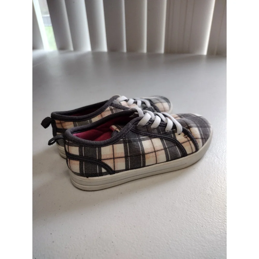 OshKosh Bgosh‎ Kids Plaid Machine Washable Slip On Sneakers Grey Tan 11 SYRUP